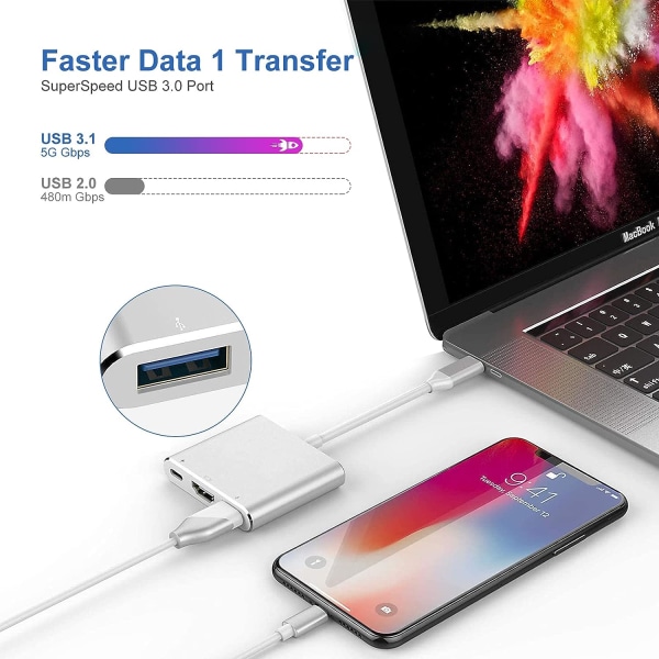 4K USB C till HDMI-adapter, 3-i-1 typ C-omvandlarkabel för MacBo