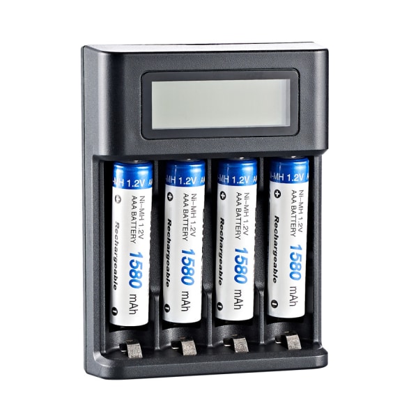 Basics Digital og smart oplader, til 4 AA, AAA batterier, sort