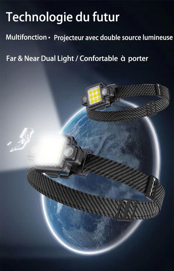 Hodelykter, LED super store 5 lysmoduser, justerbar, lett