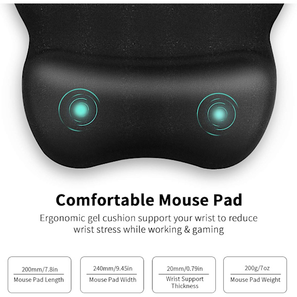 Ergonomisk musmatta med gelplatta, halkfri silikonbas, 4 mm - B