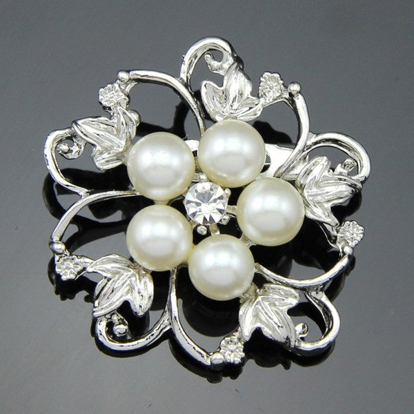 Brooch Pins Faux Pearl Broochs Round Shape Flower Brooch Scarf Pi