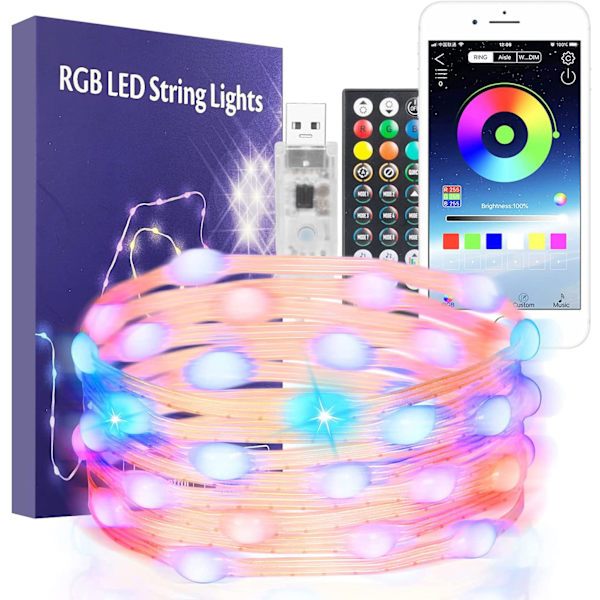 20M LED-ljusslinga, utomhus USB LED-ljusslinga med app-kon