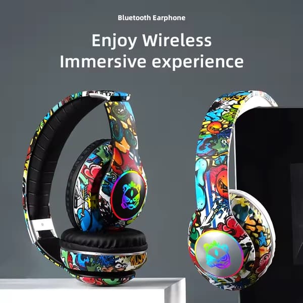 Graffiti Hodetelefoner Barn Trådløse Bluetooth DJ Hodetelefoner med Mi