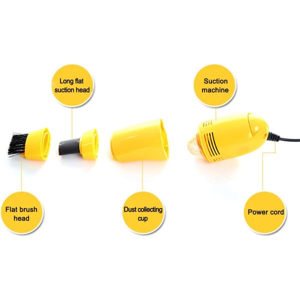 1 kpl keltainen minipölynimuri, USB näppäimistön puhdistusaine, pölynpuhdistus