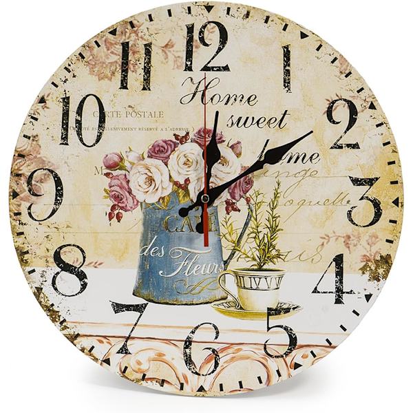 30cm Vintage Rustikke Væg Ur, Lydløs Træ Skive Timer Ur fo