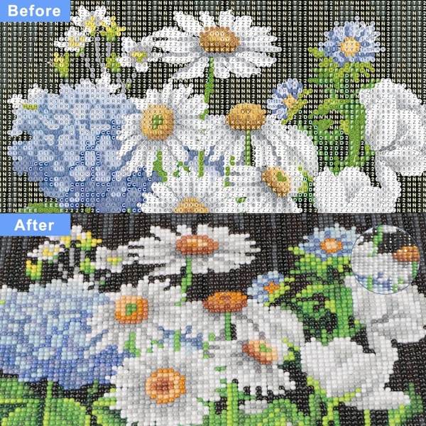 1 st blommor 001 DIA målad blomma komplett strass, DIA färg