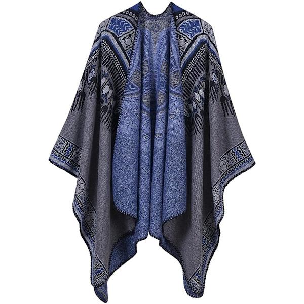 Grå Vintage Poncho Kappe Tassel Sjal Wrap Cardigan C til kvinder