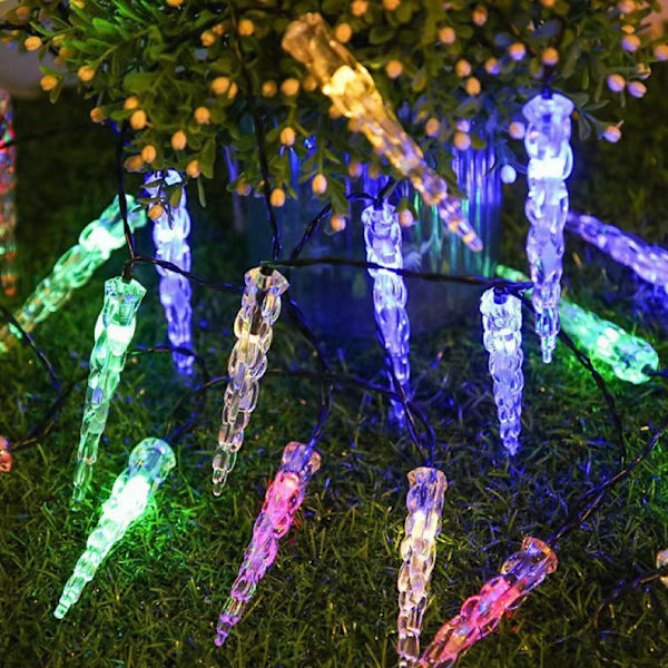 6,5 meter 30 lampor (8 funktioner solenergi), färgad LED-istapp