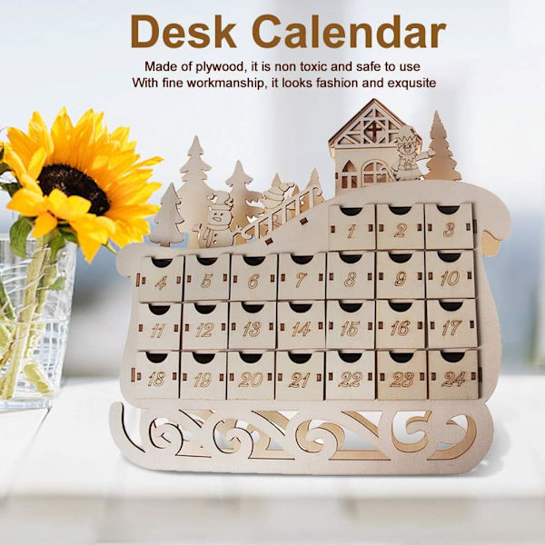 Träskrivbordskalender, lämplig för hem, kontor, fritid, släde,
