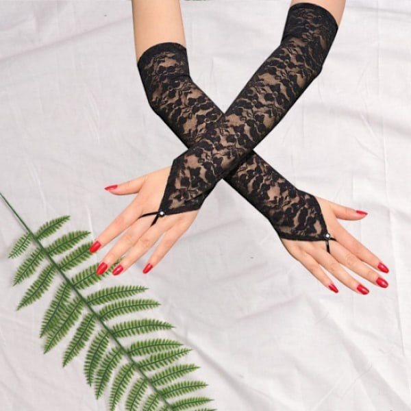 1 par dam spetsblommiga mesh-handskar dammask svart