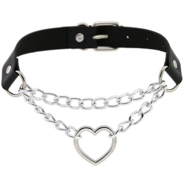 Halsband i svart PU-läder med hjärta