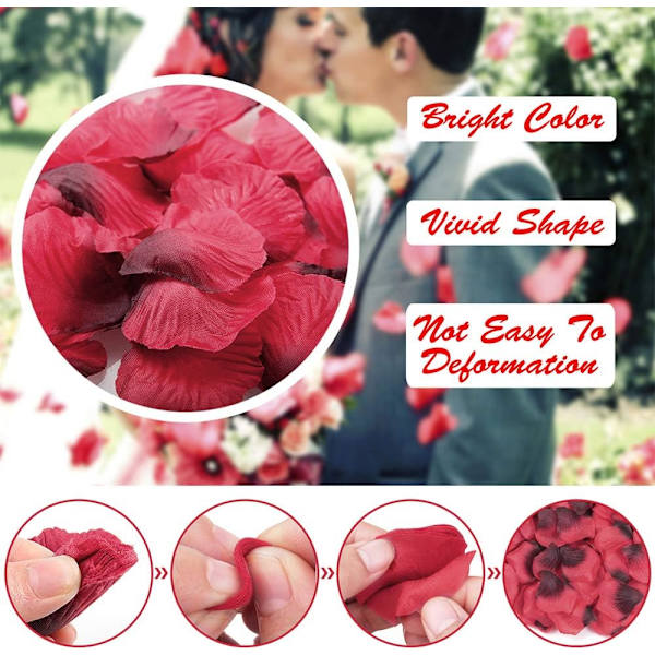 Røde silke roseblader bryllupsblomster ornament (500g)