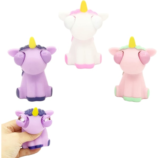 3 stk. Sjovt Enhjørning Klemme Legetøj Squishy Squeeze Legetøj med Pop Out Øjne
