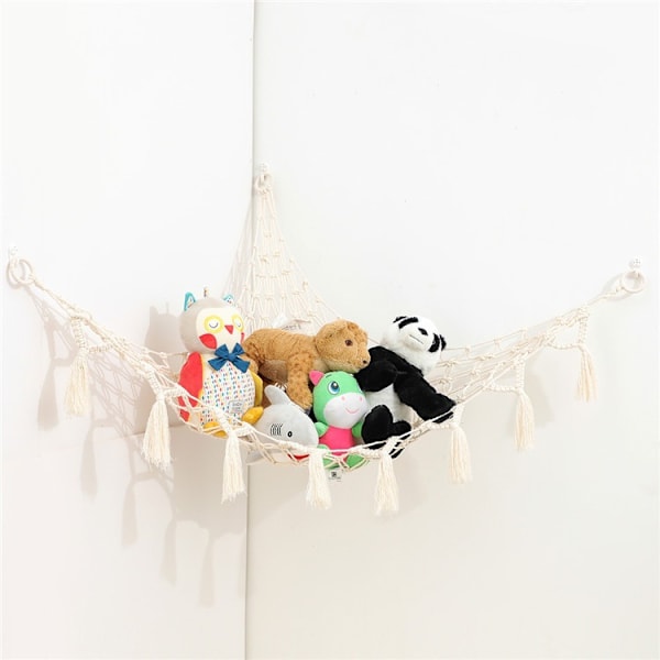 Plush-makrame-riippaverkko valolla, kulmatyynyriippaverkko, näyttöjärjestäjä