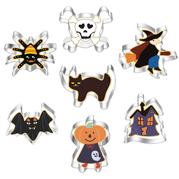 Halloween Cookie Mold i rustfrit stål 7 sæt DIY kage bageværktøj