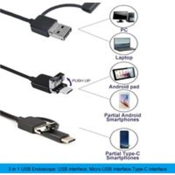 3-i-1, 5,5 mm og 720p HD industriell endoskopi, klimaanlegg