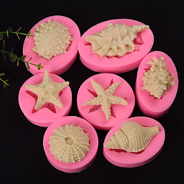 7 stk. Dyr Ocean Kage Silikone Fondant Form 3D Søstjerne Hav Skaller