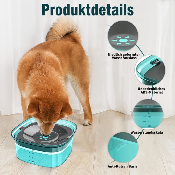 2 stänksäkra hundskålar, 2L spill-proof kattvattenskål, spill-