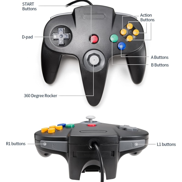 N64 Joystick Retro Gamepad, N64 Wired Game Controller för N64 Con