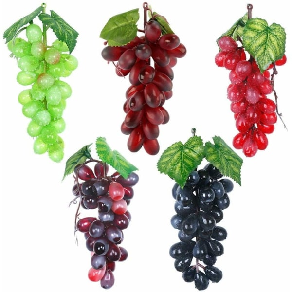 5 stk kunstige druer falske frugter, realistiske falske drueklaser