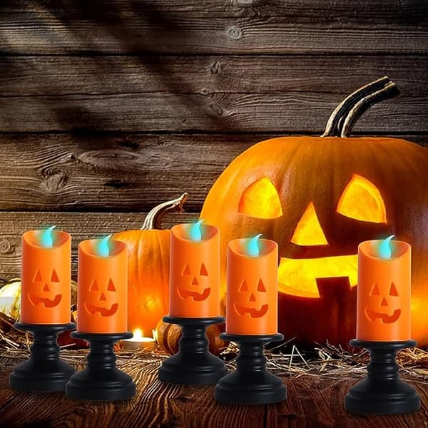 LED-telys, 12 stk. Halloween-græskar-telys batteri Pow