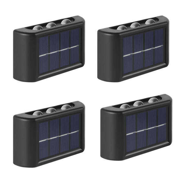 4 Pack Solar Vegglamper Utendørs, 6 LED Vanntett Solar Fence Li