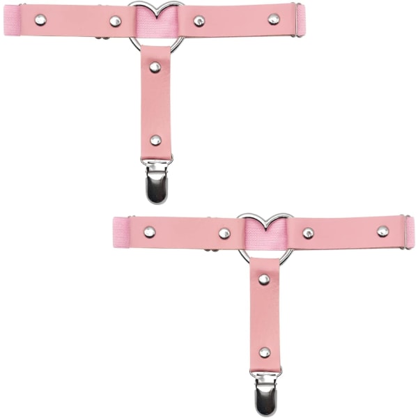 (Pink) Dame justerbar læderlår strømpebånd, hjerteformet ben Ga