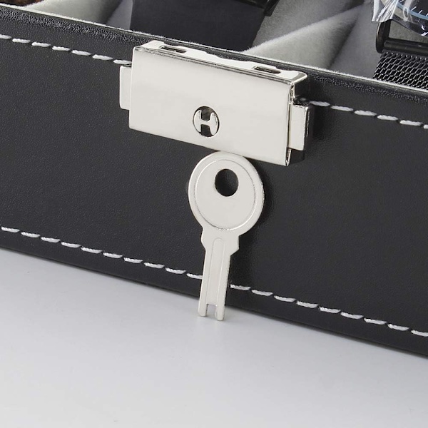 6 Fack Läder Klocklåda Display Box Organizer Glas Smycken Förvaring