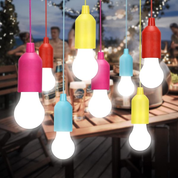 (Kylmävalkoinen) 8 Pack LED Vetojohto Lamppu Paristokäyttöinen Bul