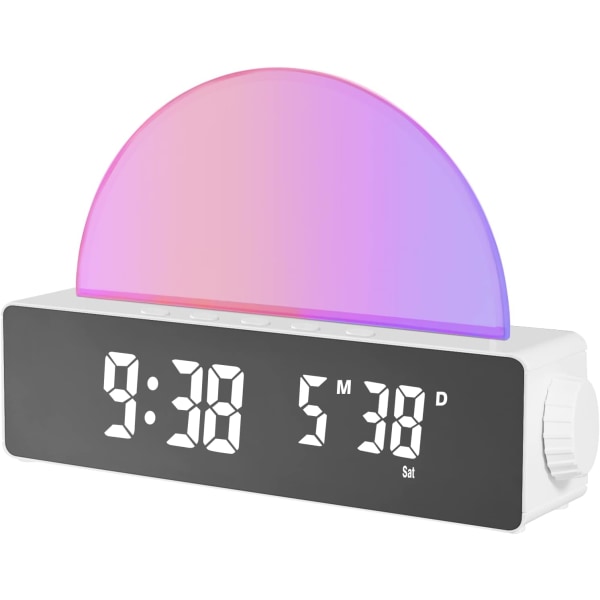 Ljus väckarklocka 10 färglägen, LED digitalklocka med datum/T