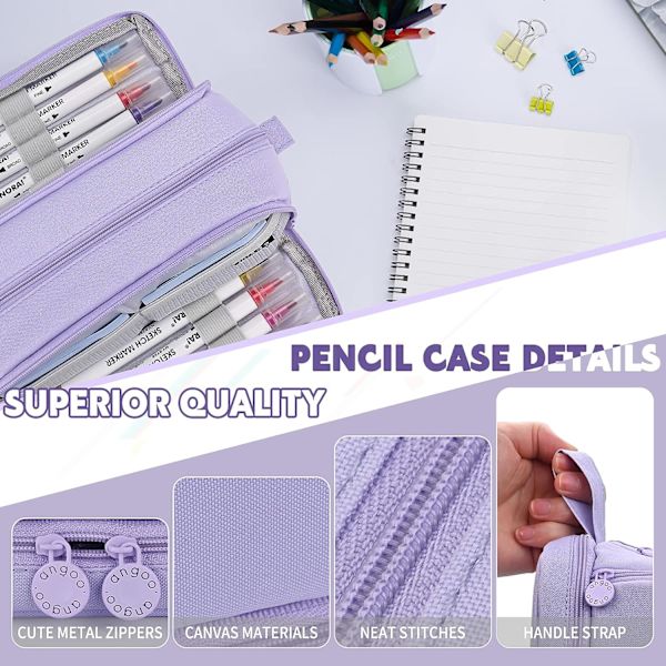 Pencil Case Stor Kapacitet Blyantpung til Piger Drenge med 4 Com