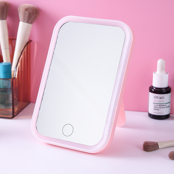 Bärbar smink spegel med touch-kontroll + LED-belysning, rosa