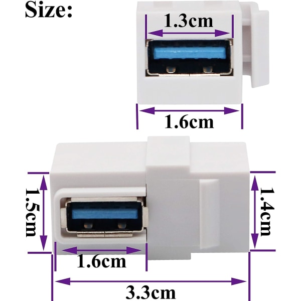 USB A 3.0 Keystone-kobling 90 grader rett vinkel USB 3.0 A hunn