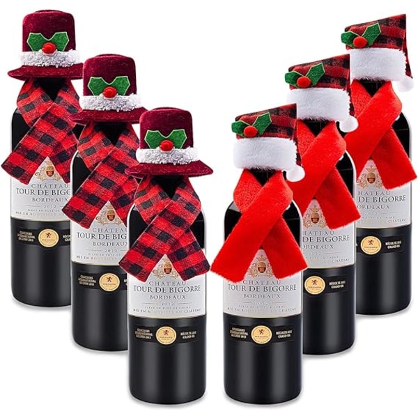 (12ST) Christmas Wine Bottle Cover Set, Mini Christmas Santa Hat
