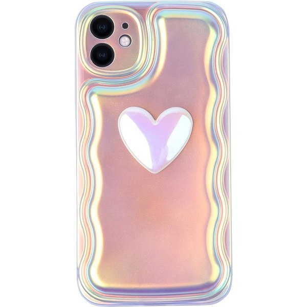 Case till iPhone 12, Färg Laser Rosa med dekorativt hjärta, Multi