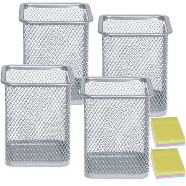 1 st (Silver-Square) Skrivbords Penna Hållare Mesh Skrivbord Organizer Penna H