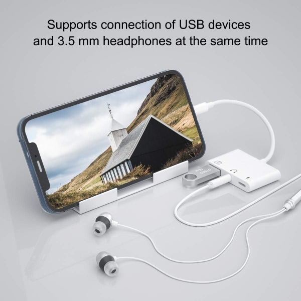 USB Lighting Audio Adapter, 3 i 1 USB Camera Player Adapter med