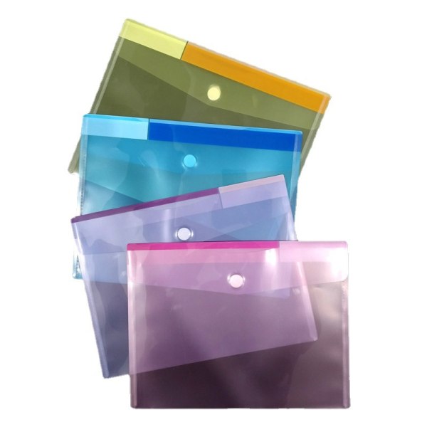 6 opunsade plastfickor för dokument, checkstorlek - 6 färger (blå, lila, grön, gul, rosa, transparent)