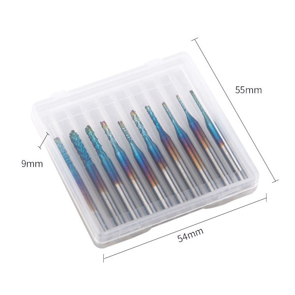10 st Nano Blue Coat CNC-fräsar, 0,8-3 mm, 1/8 skaft