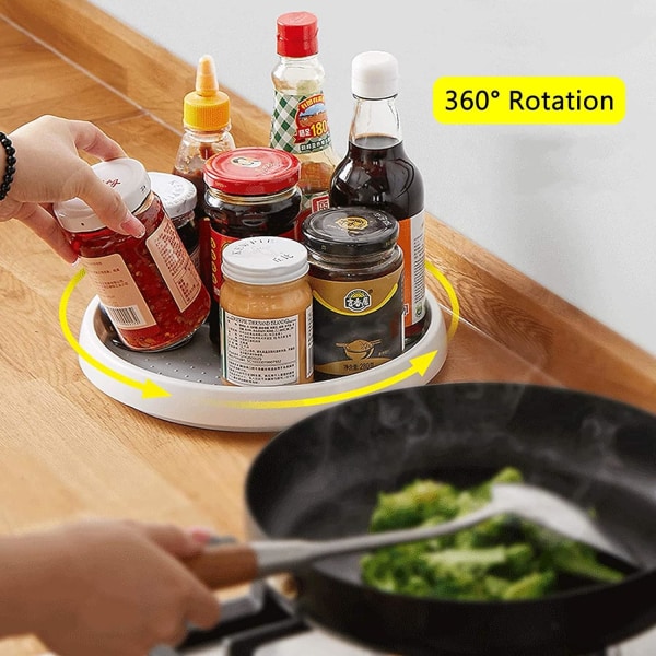 1 stk Lazy Susan dreieskive, 360° roterende oppbevaringsbrett, roterende Ki