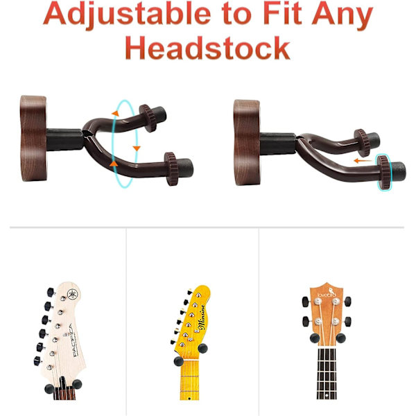 2 stk gitarveggfeste, valnøtt gitarholder veggfeste