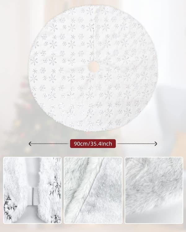 1PC Sølv Sequin Snøfnugg Juletre Skjørt, 90CM Jul