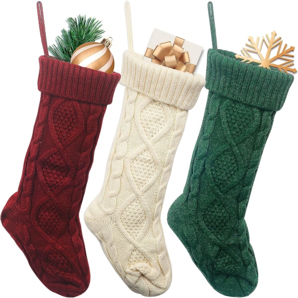 3pcs Knit Christmas Stockings, 18 Inch Cable Knit Christmas Stock