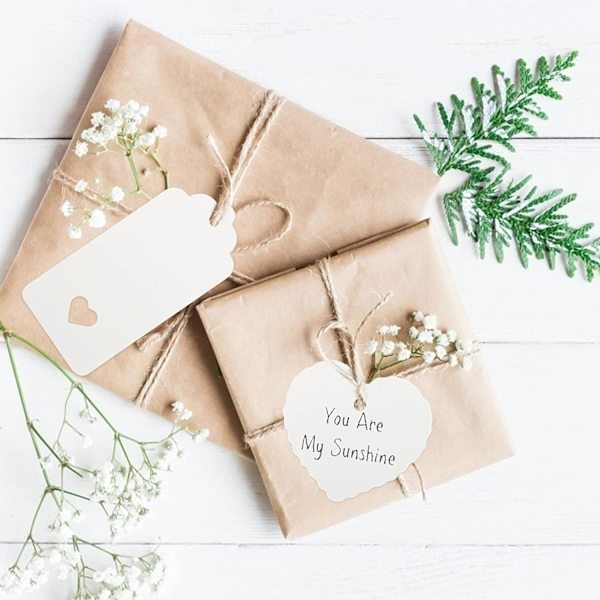Lahjalaput 9x4cm voimapaperilappu, 100 kpl ja juuttilanka, Weddille