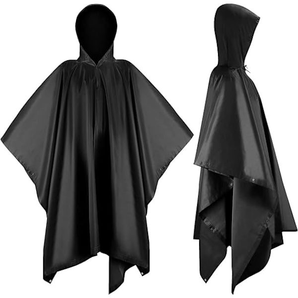 Musta, 140 * 200cm vedenpitävä poncho huppu, 3-in-1 sotilas monitoiminen