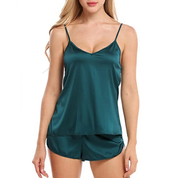 Sexy sateng V-hals shorts pyjamas sett for kvinner, M