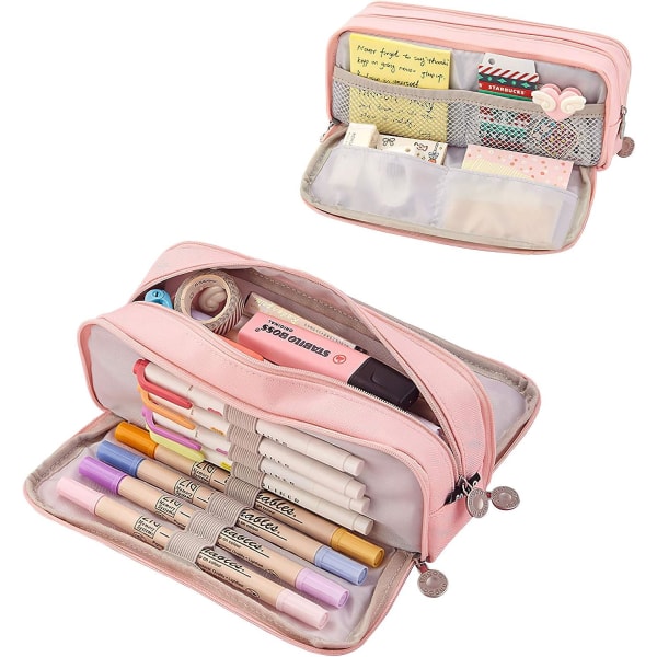 School Pencil Case with 3 Compartments, Large Capacity Pencil Cas