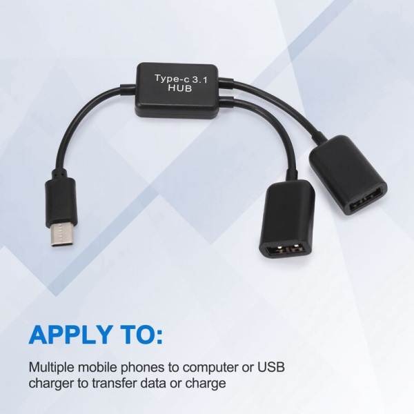 Tyyppi C Otg USB 3.1 Uros A Dual 2.0 Otg Latauskeskitin, 2 porttia