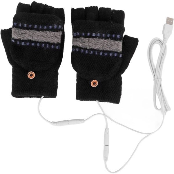 1 par USB-opvarmede handsker, skrivehandsker, USB-opvarmede handsker strik