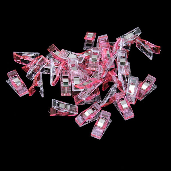 Set med 50 st klämmor i plast för bindning, sömnad och hantverk, rosa a